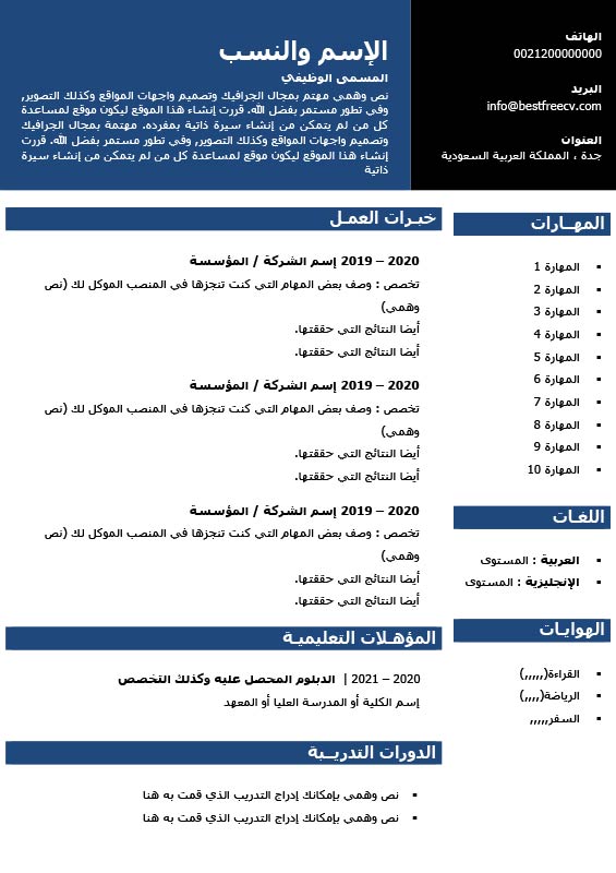 سيرة ذاتية عربي بصيغة PDF
